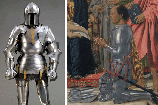 Milanese Armour in Kelvingrove Museum, Glasgow, and the Brera Madonna, a painting which includes a portrait of Federico da Montefeltro