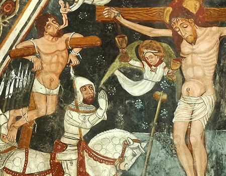 The fresco of The Crucifixion in the Chapel of San Bernardo, Castelletto Stura, Piedmont.