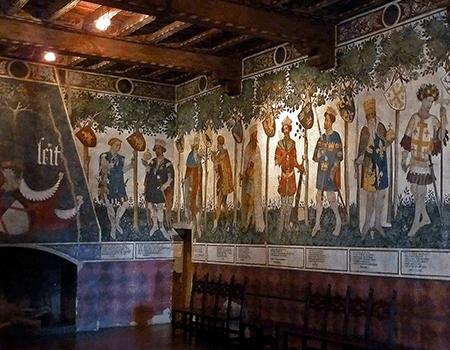 The stunning frescoes in the audience chamber of the Castle of La Manta, Piedmont.