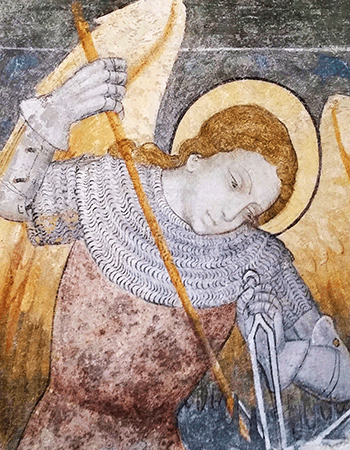 A fresco of Saint Michael in the church of San Pietro, Pianezza, Piedmont.