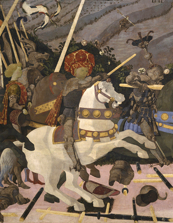 The first panel of The Rout of the Tower at San Romano by Paolo Uccello in the National Gallery, London.