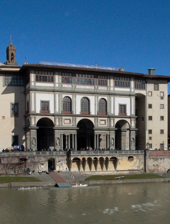 The loggia of the Uffizi Gallery Florence, overlooking the river Arno